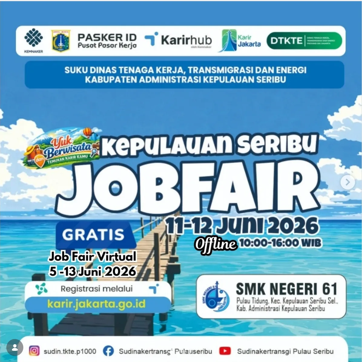 Job Fair Kabupaten Temanggung 2026 (Suku Dinas TKTE Wilayah Kepulauan Seribu) : 10-11 Juni 2026
